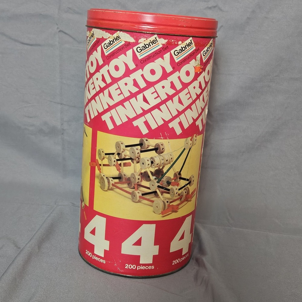 Vintage Gabriel Tinkertoy Construction Set 180/200‎ Pieces w/ Can &...